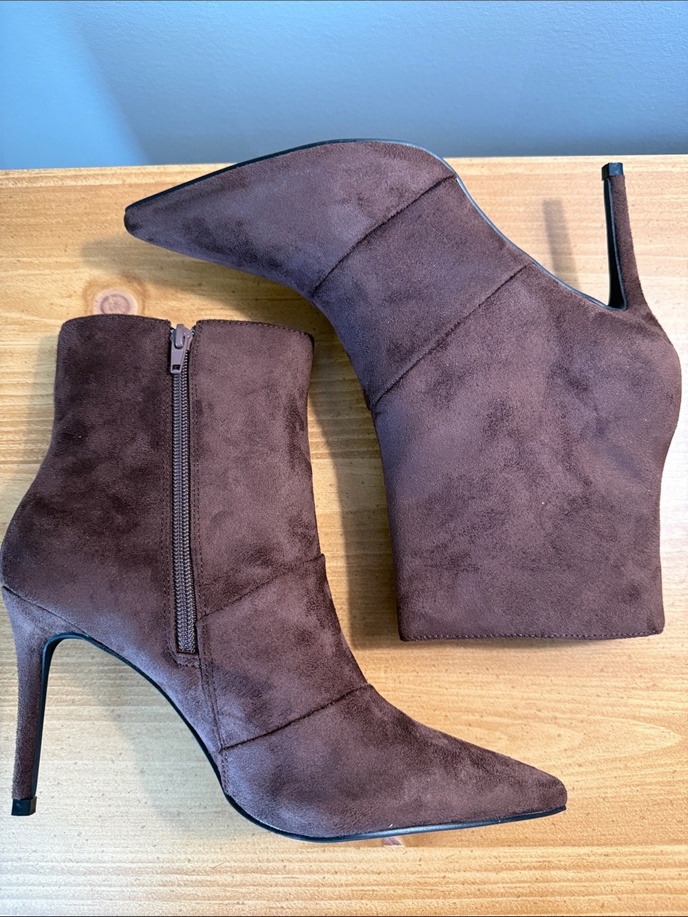 Brown Suede Stiletto Booties